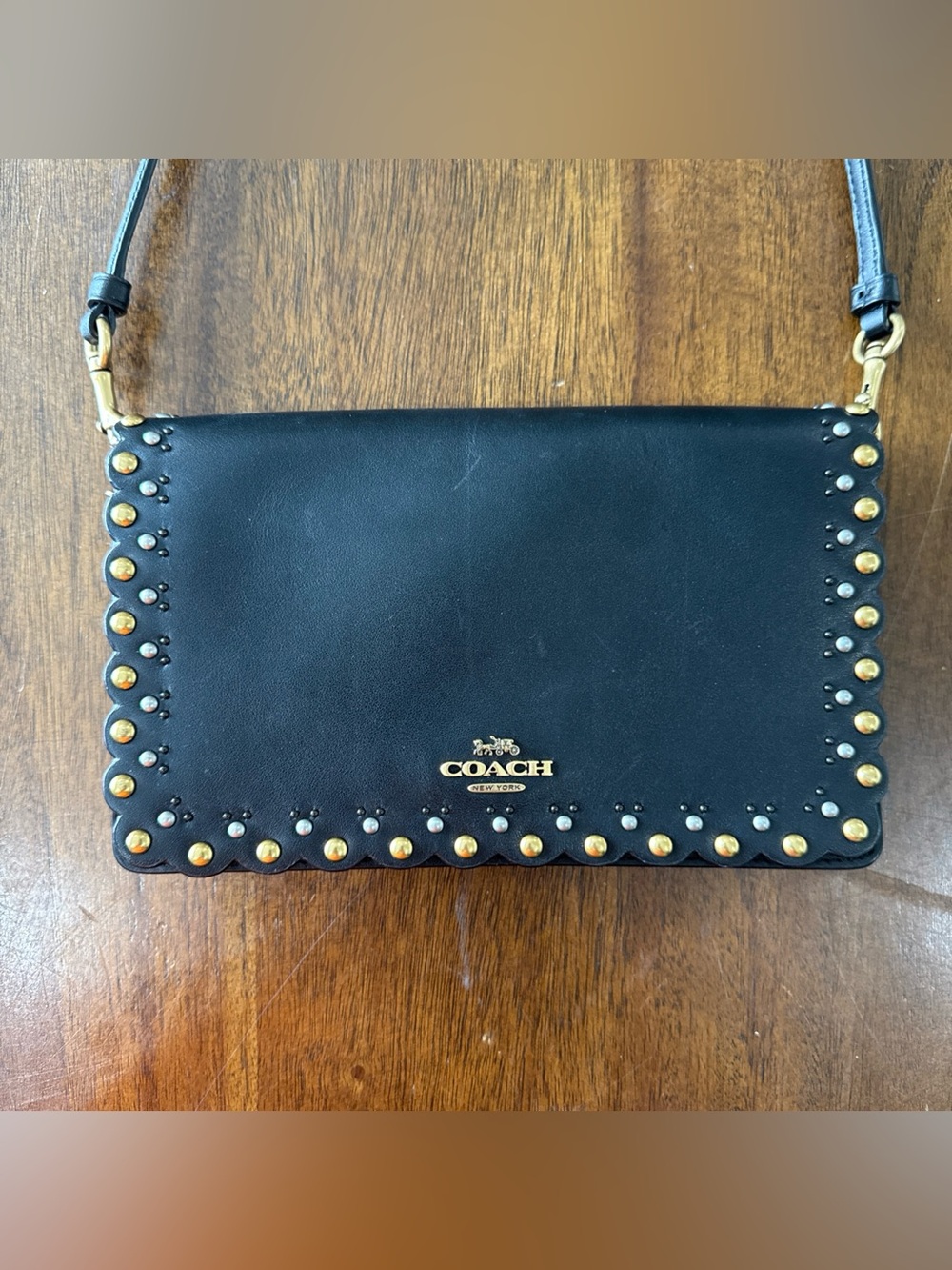 Coach Hayden Leather Crossbody Bag Black Leather Rivets Removable Strap